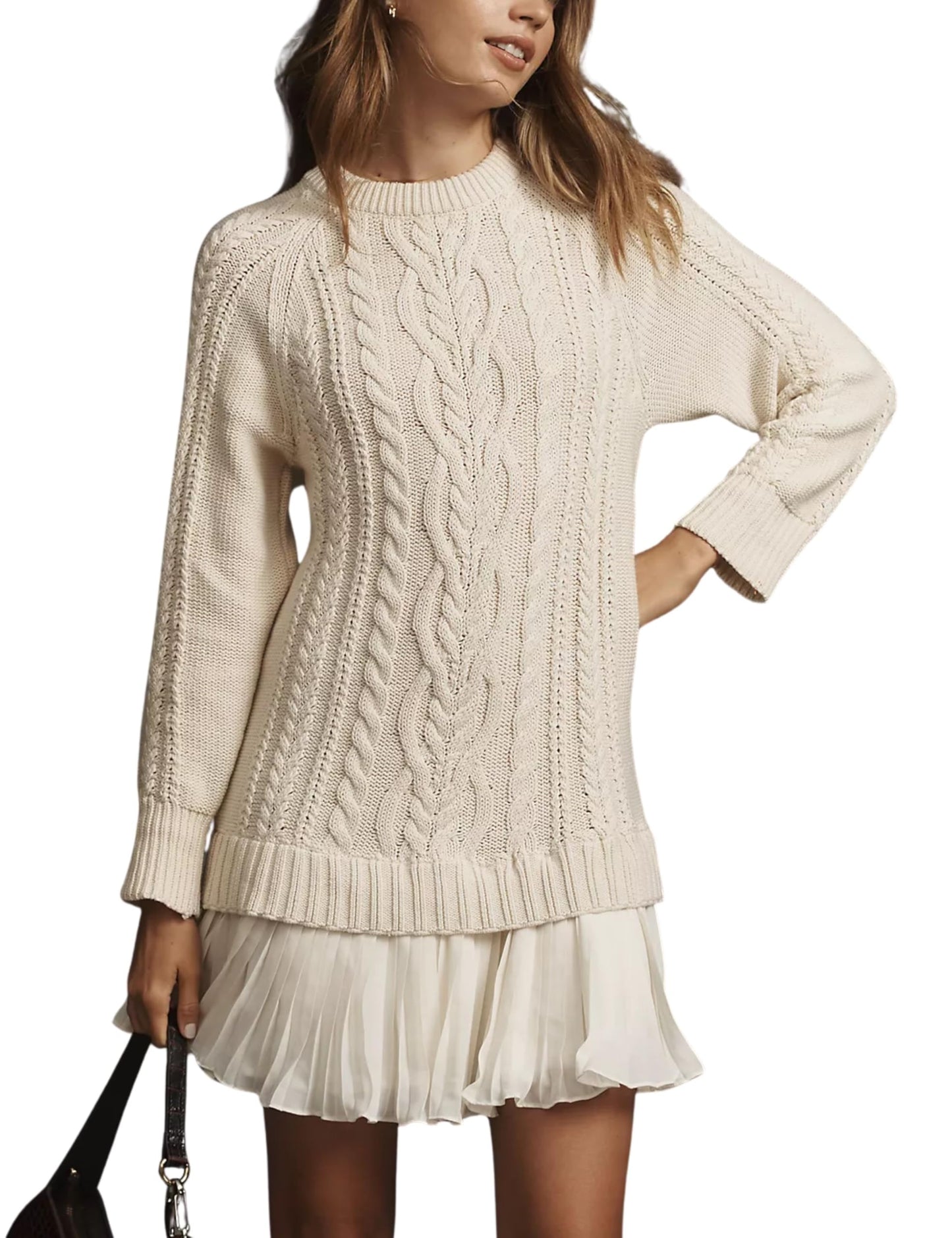 🧥Women's Round Neck Cable Knit Sweater Mini Skirt