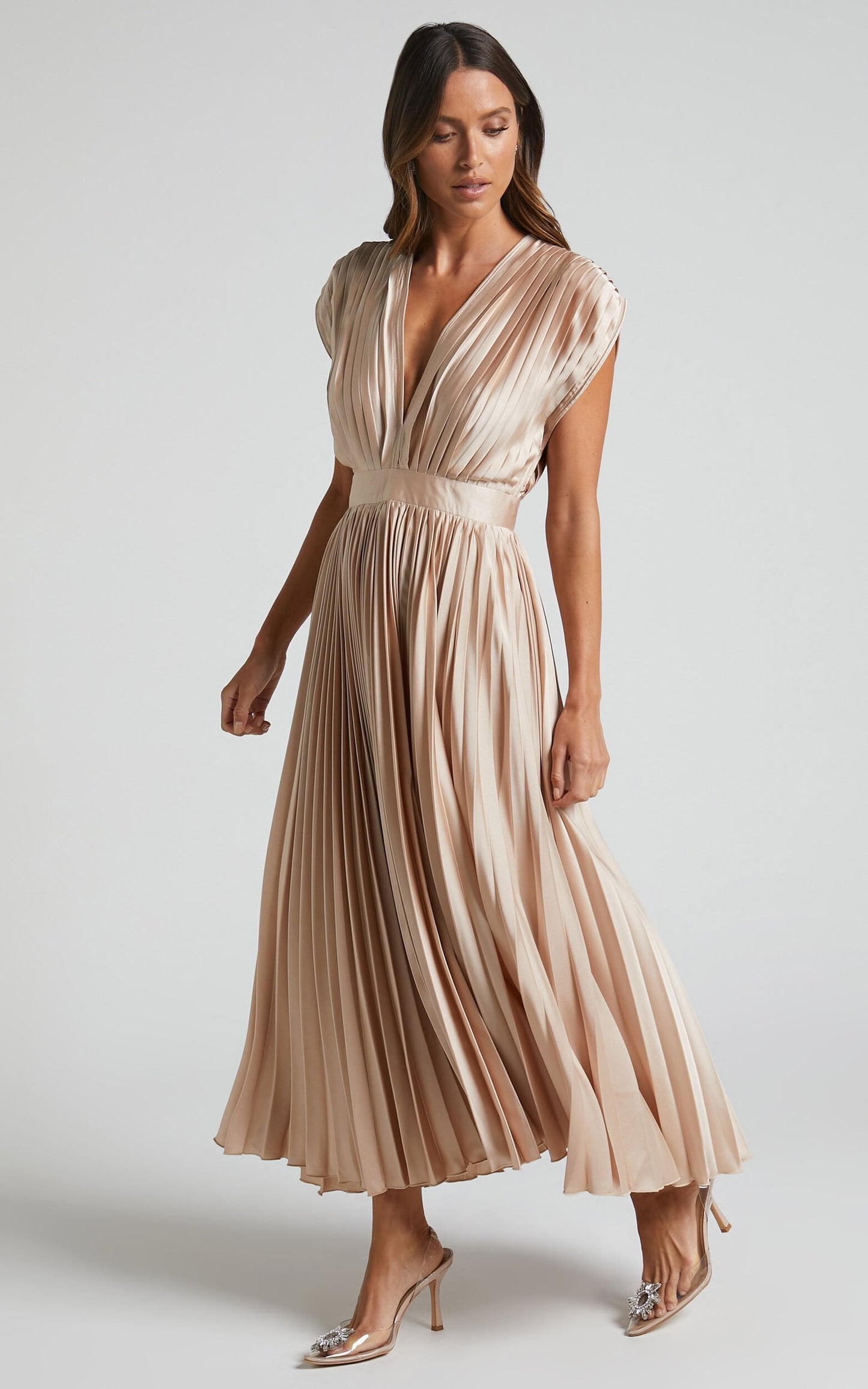 Timeless Elegance: Draped V-Neck Pleated Skirt Dress (Buy 2 Free Shipping)