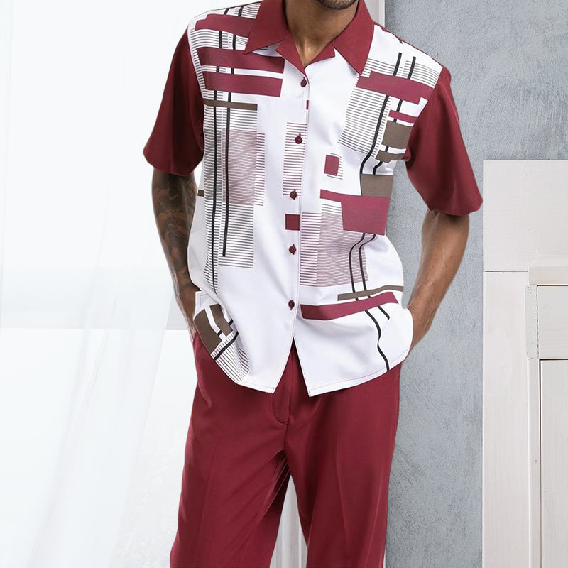 Two Piece Short Sleeve Print Walking Suit Set