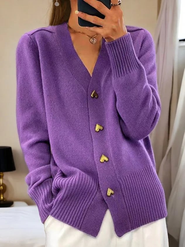Women's Casual Winter Plain Yarn Wool Yarn Buttoned Cardigan