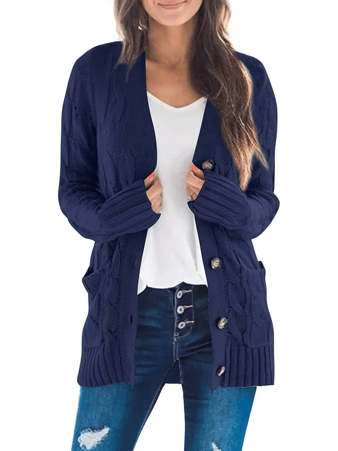 Women's Fall Casual Long Sleeve Button Down Open Front Cable Knit Cardigan - Buy two and get free shipping!