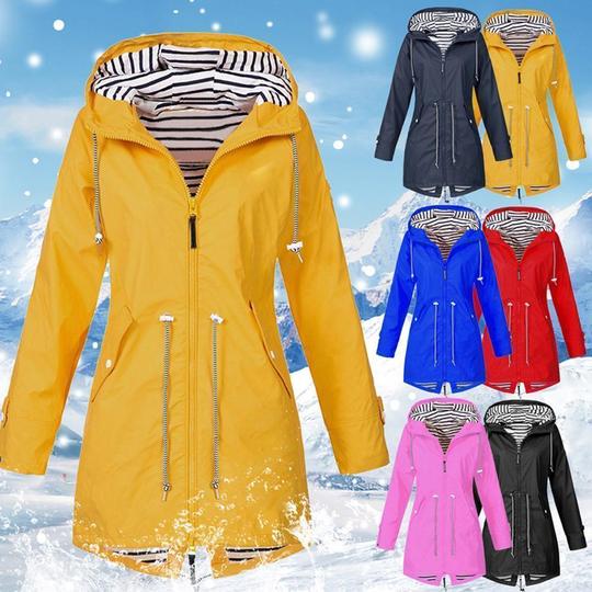 Long waterproof hooded jacket