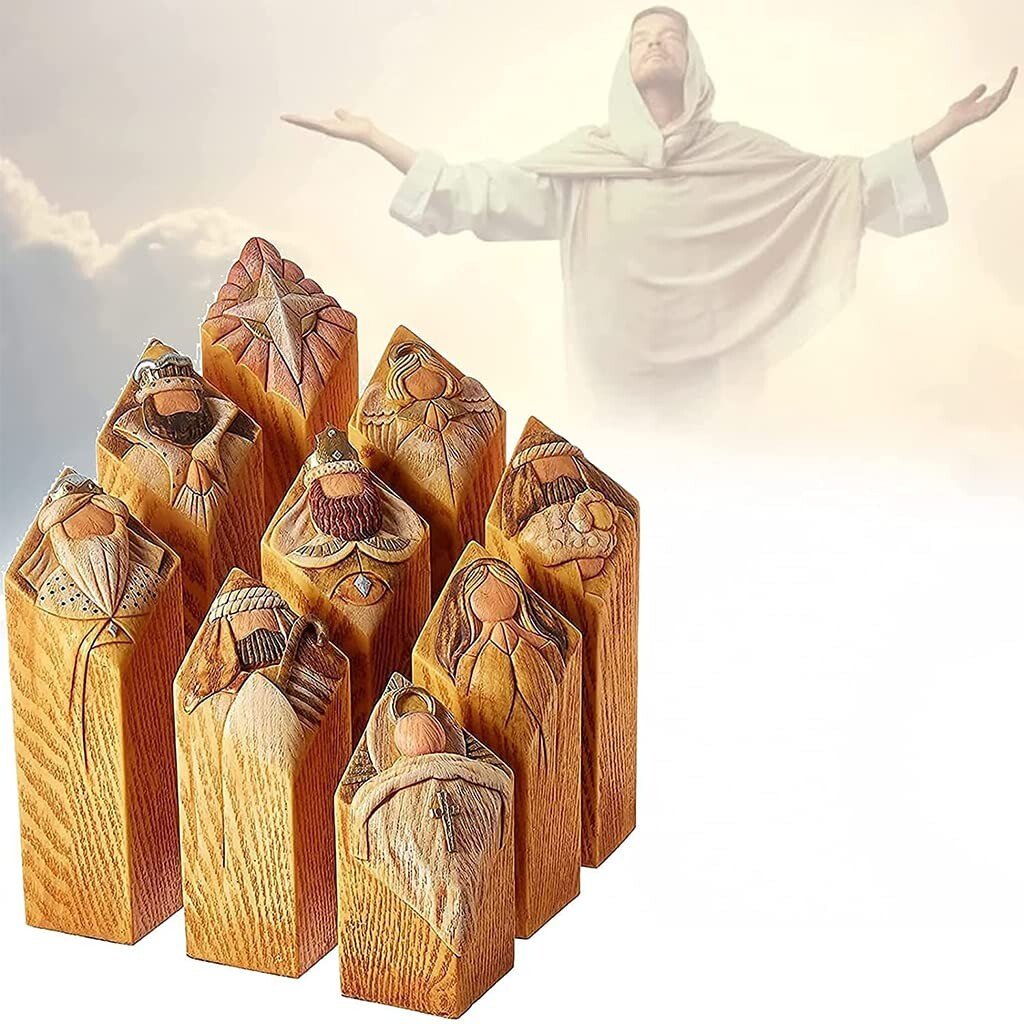 Heaven PillarStatues,9pcs Heaven Nativity Tree Pillar Statues