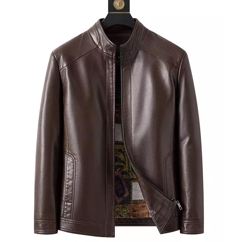 Warm plush lined leather jacket for men