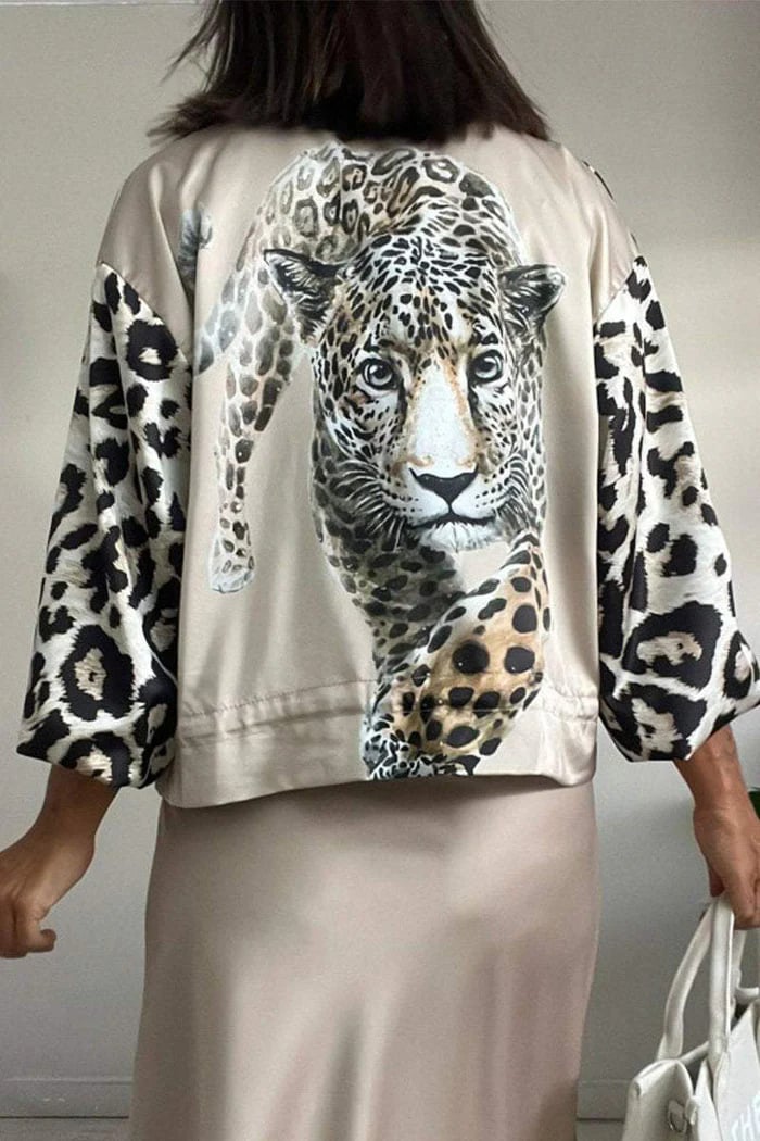 Leopard Unique Print Zipper Drawstring Hem Bomber Jacket (Buy 2 Free Shipping)