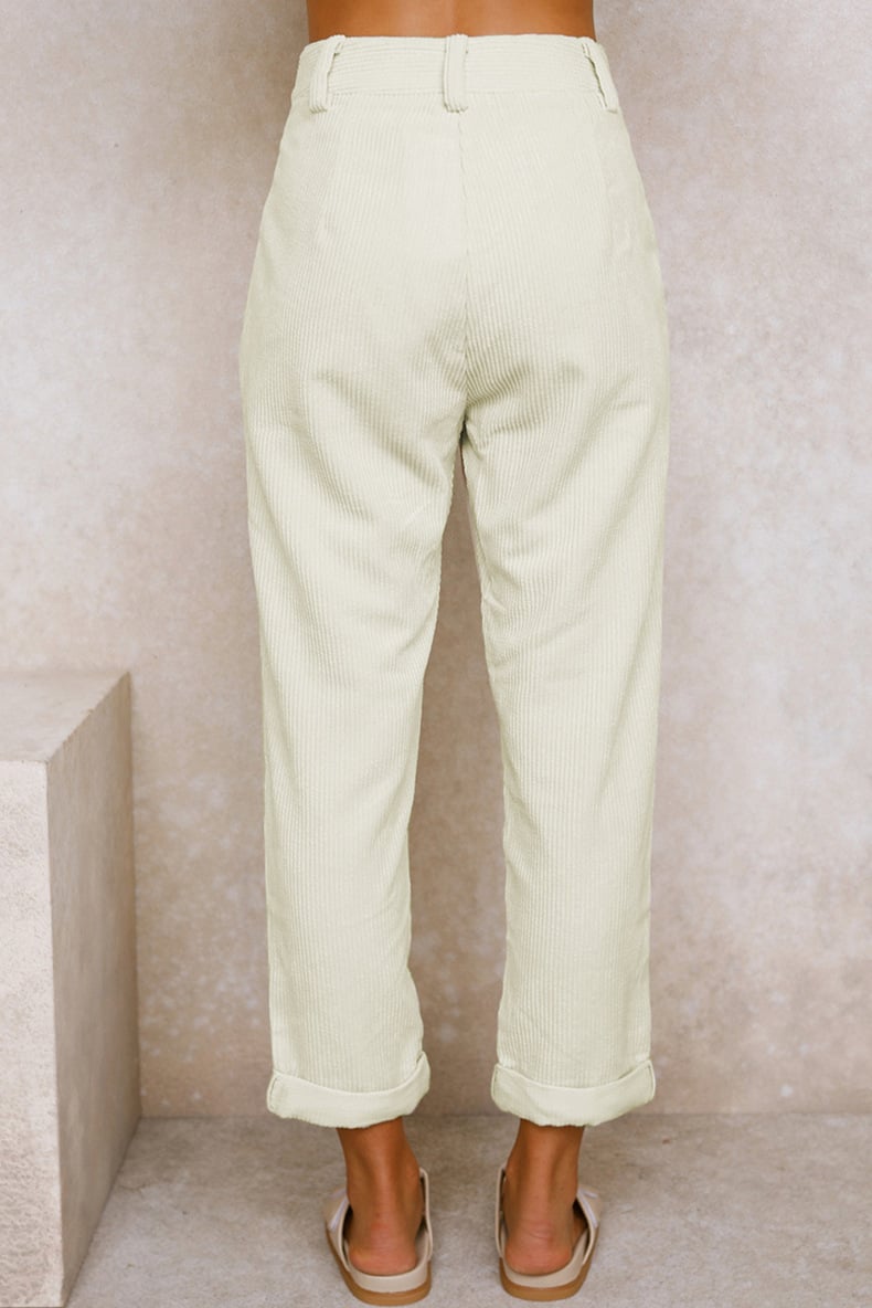 Mid Rise Button Zipper Side Pocket Corduroy Casual Pants