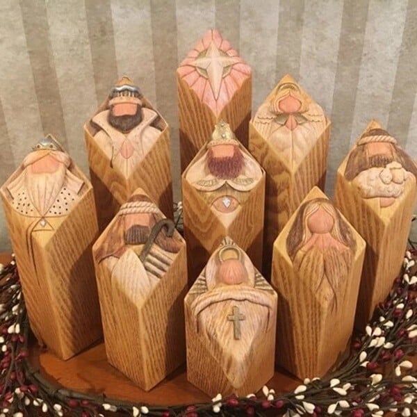 Heaven PillarStatues,9pcs Heaven Nativity Tree Pillar Statues