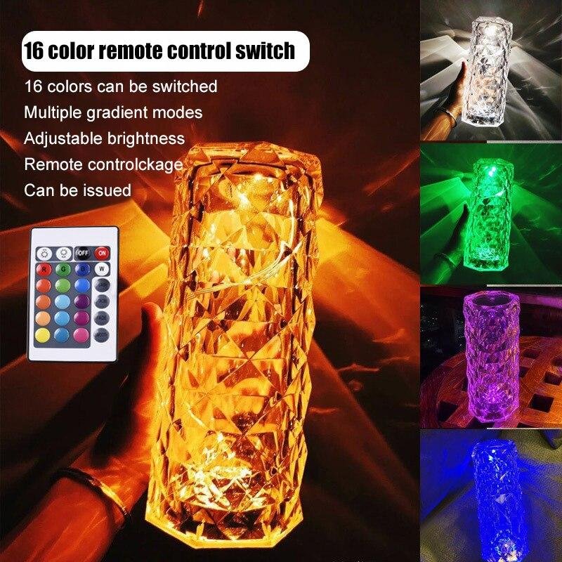 Sixteen color crystal table lamp