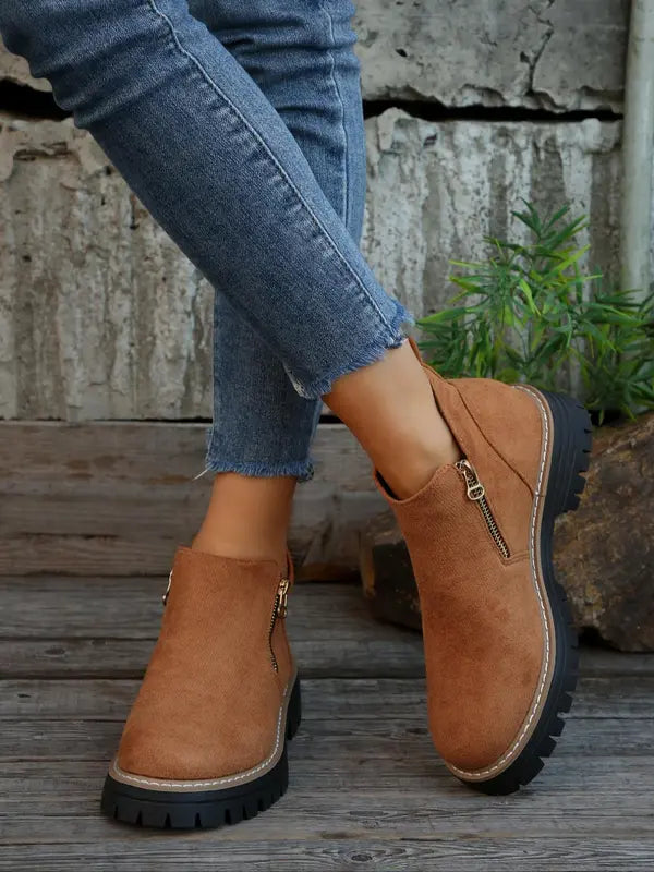 Women's Fashion Solid Color Ankle Boots