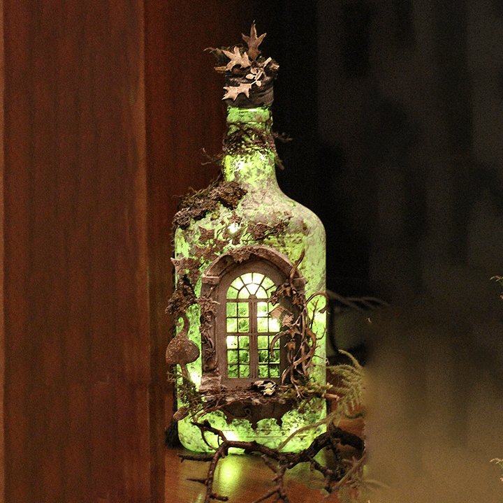 Altered Art Bottle - Mystical forest stories