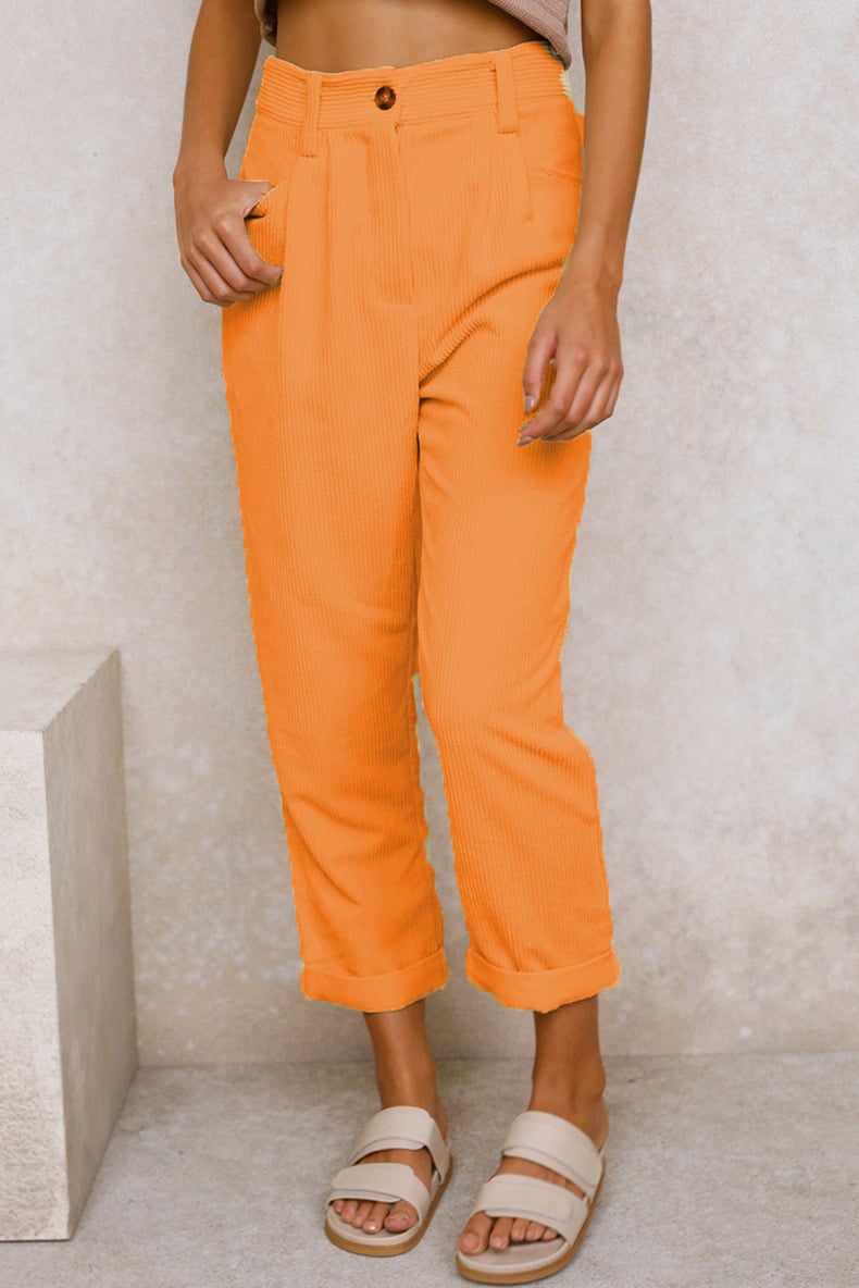 Mid Rise Button Zipper Side Pocket Corduroy Casual Pants