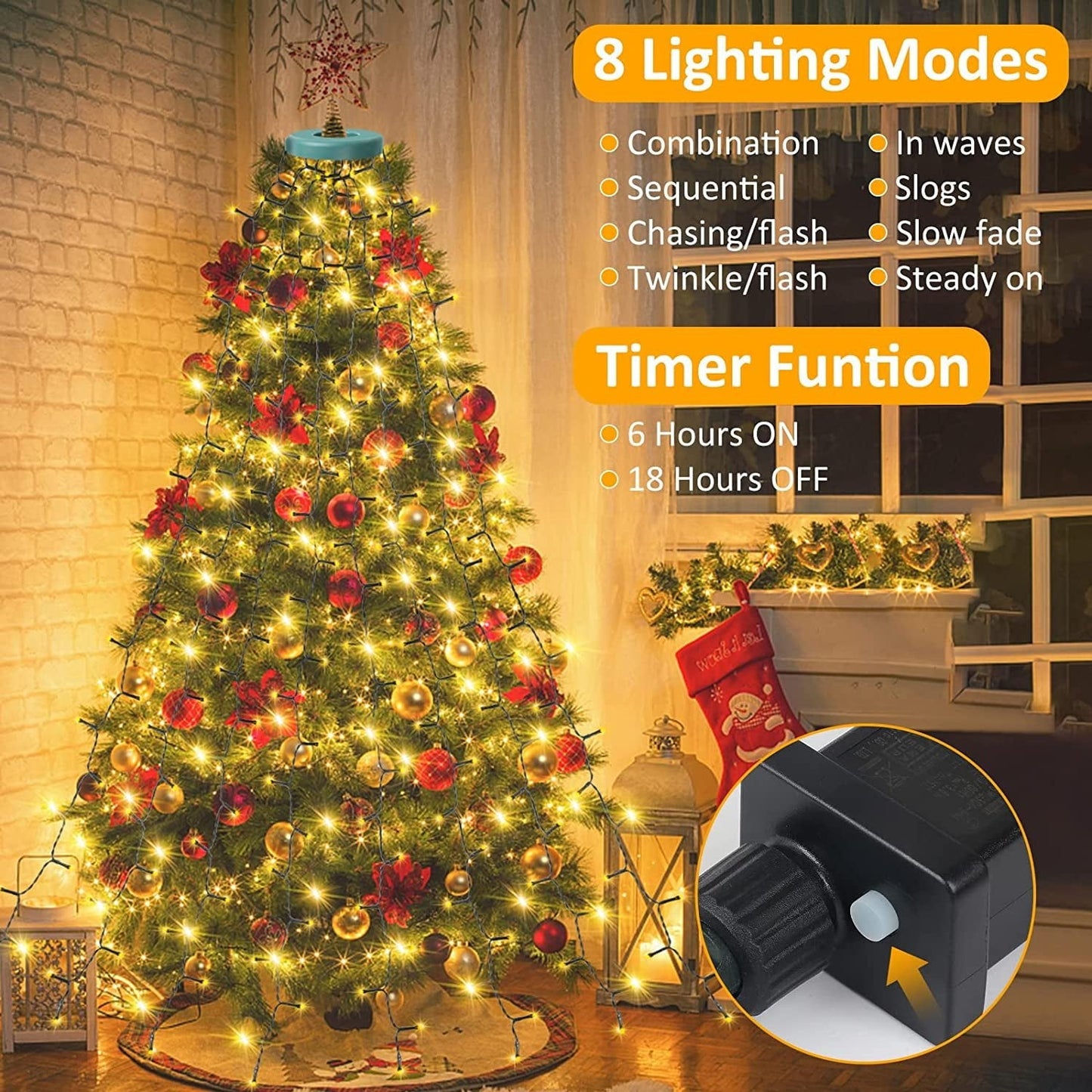 🎄🔥Waterproof Christmas Tree Waterfall Lights with Ring