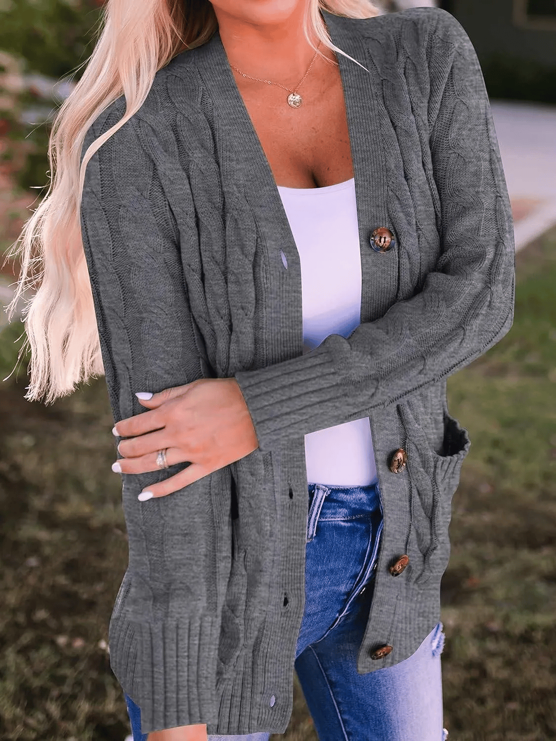 Women's Fall Casual Long Sleeve Button Down Open Front Cable Knit Cardigan - Buy two and get free shipping!