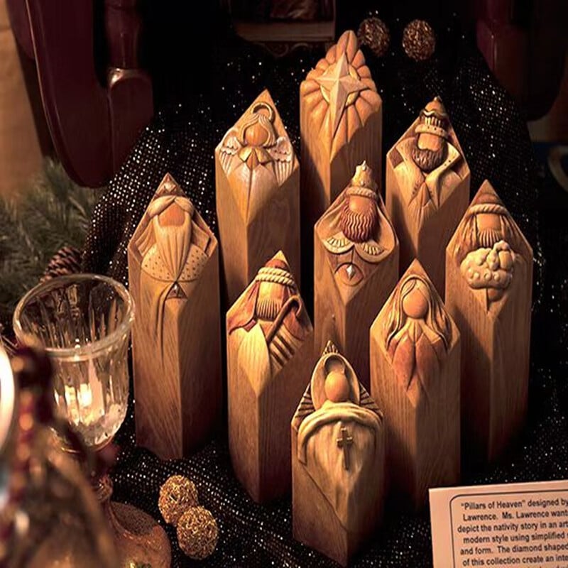 Heaven PillarStatues,9pcs Heaven Nativity Tree Pillar Statues