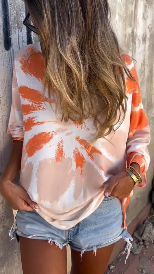 Women's V-neck Knitted Tie-dye Casual Top