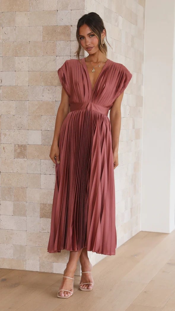 Timeless Elegance: Draped V-Neck Pleated Skirt Dress (Buy 2 Free Shipping)