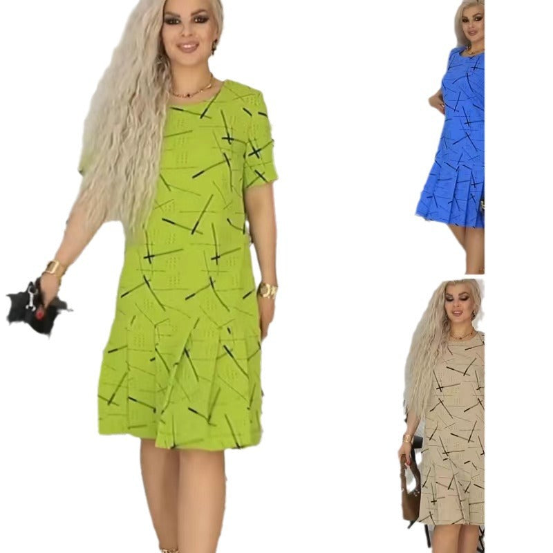 Printed pleated short dress