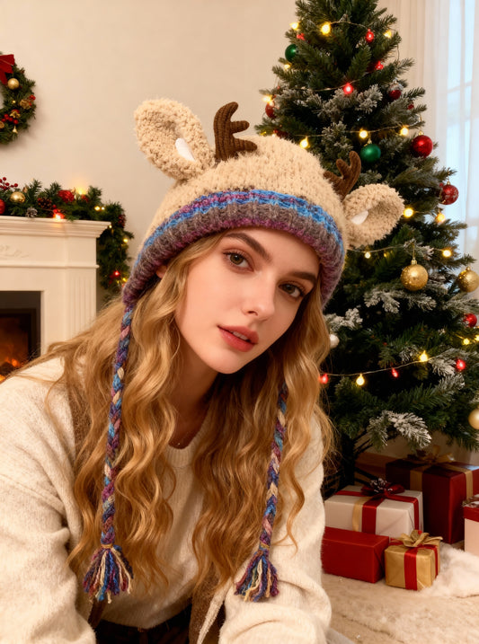 🎄🦌Handmade Knitted Christmas Antler 2-in-1 (Hat/Handbag)🧶