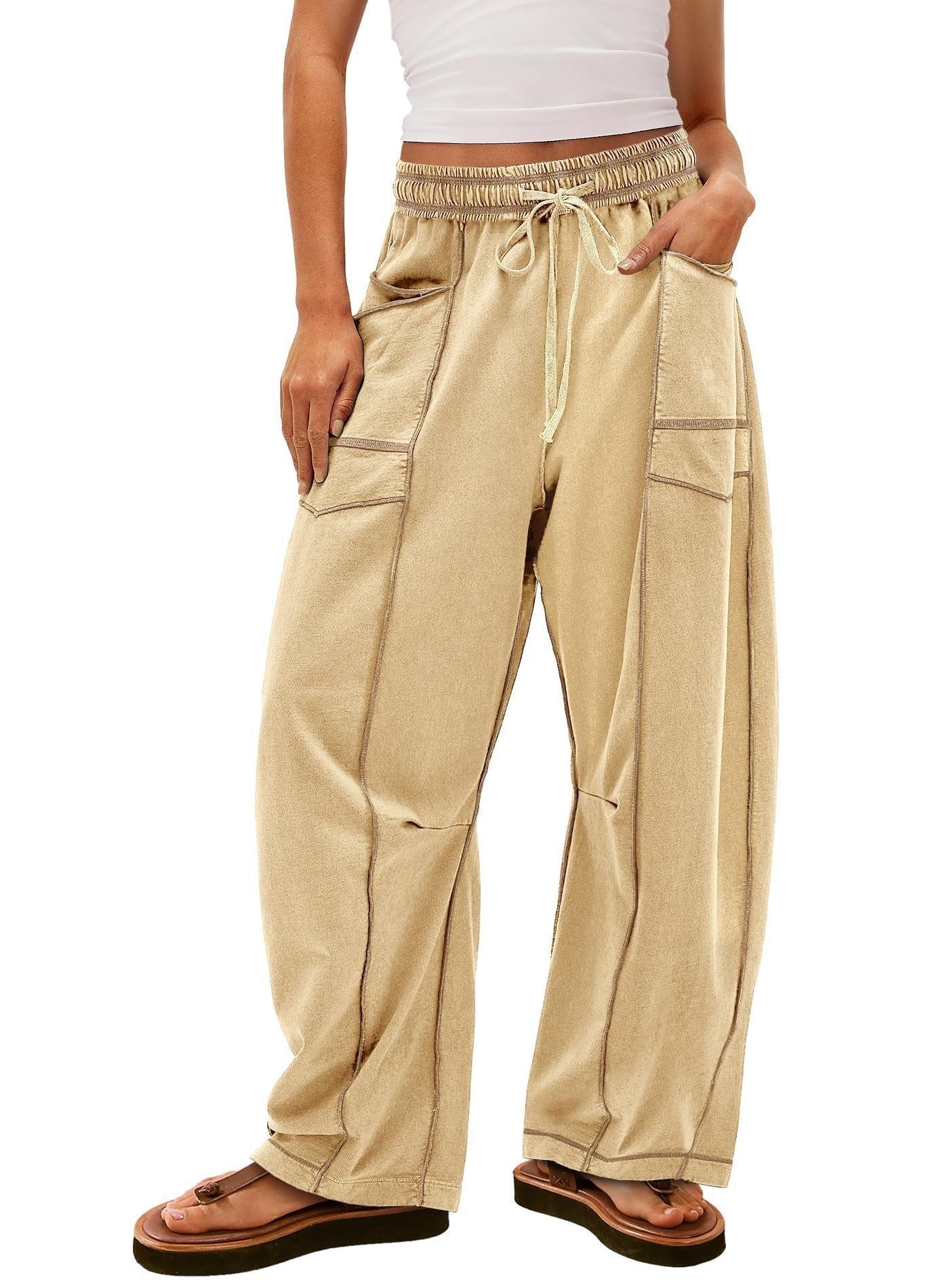 Womens Baggy Barrel Pants Wide Legs, Big Pockets, Zero Stress!