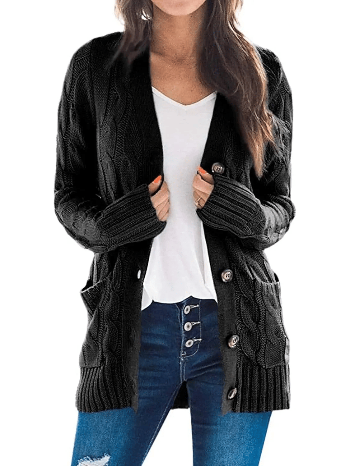 Women's Fall Casual Long Sleeve Button Down Open Front Cable Knit Cardigan - Buy two and get free shipping!