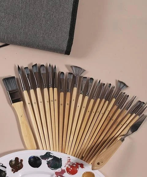 Professional Art Brush With Natural Wood Handles Set Of 24