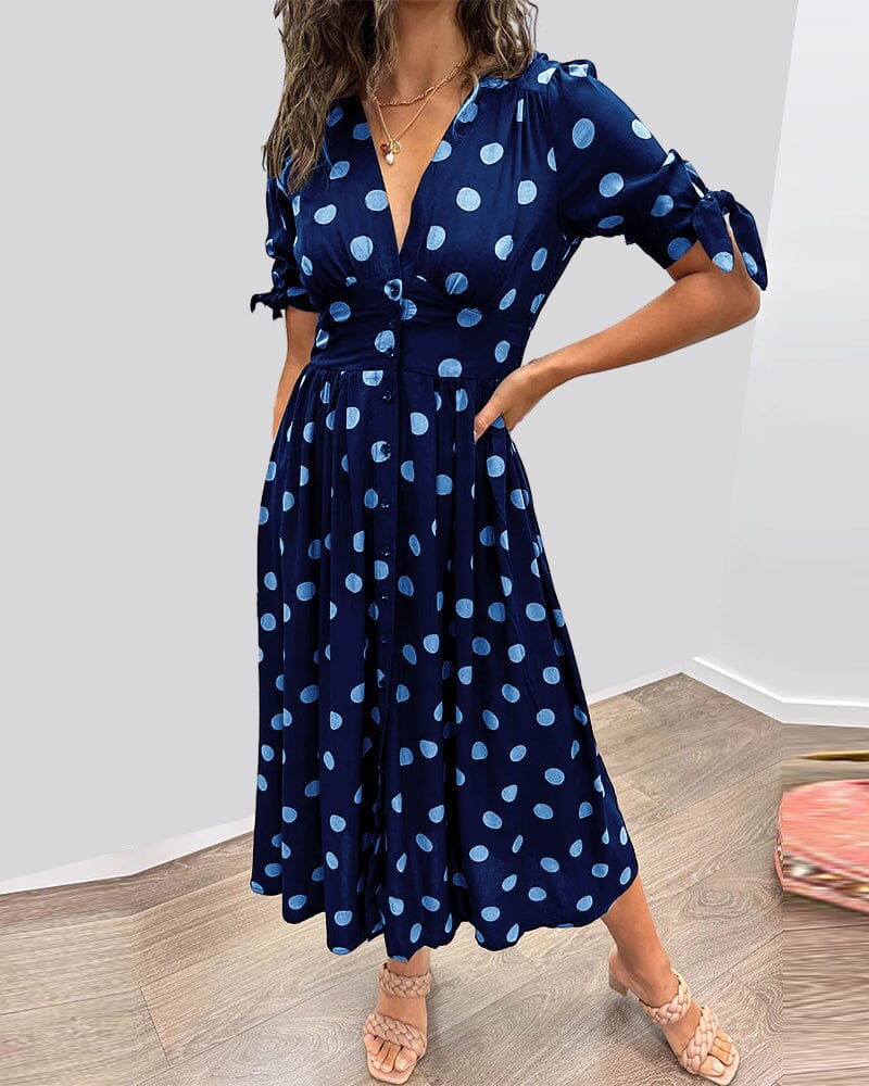 💃Deep V-neck polka-dot dress