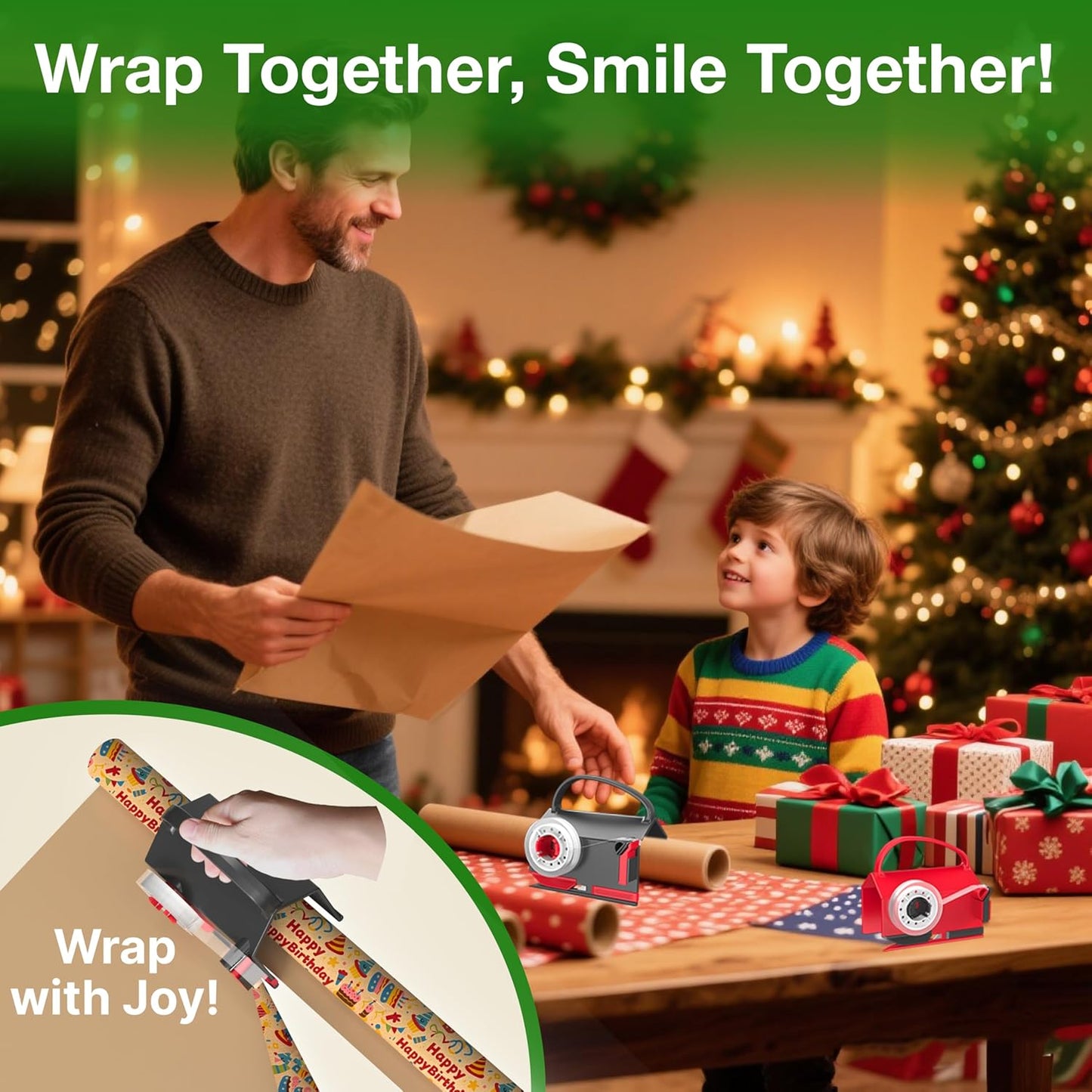 🎁🤩Wrapping paper cutter & tape dispenser dual use