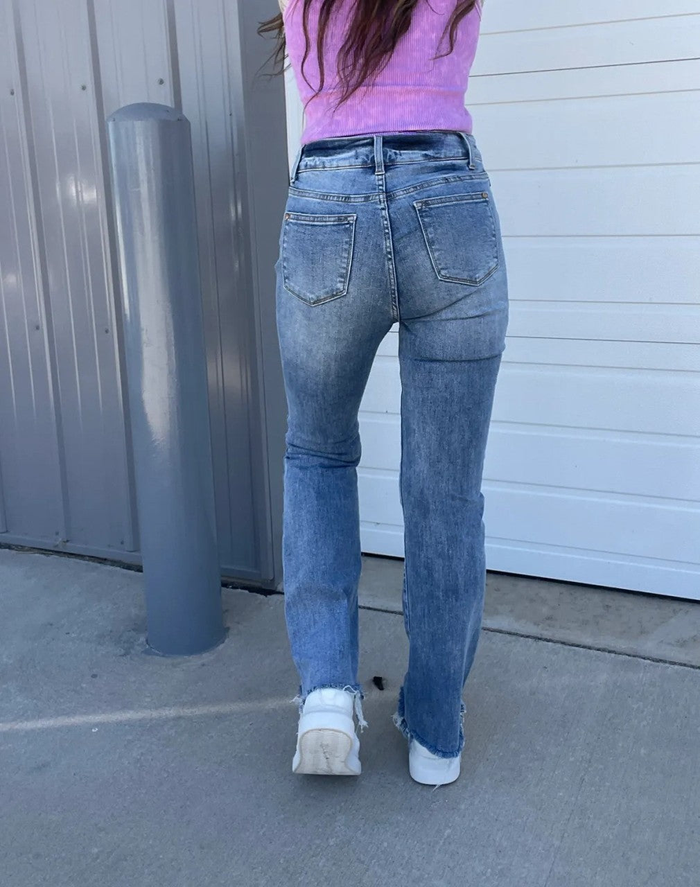 Vintage Double Button Frayed Hem Bootcut Jeans