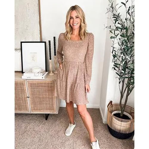🍂2026 New Style⏰Women's Square Neck Lantern Sleeve Ribbed Dress