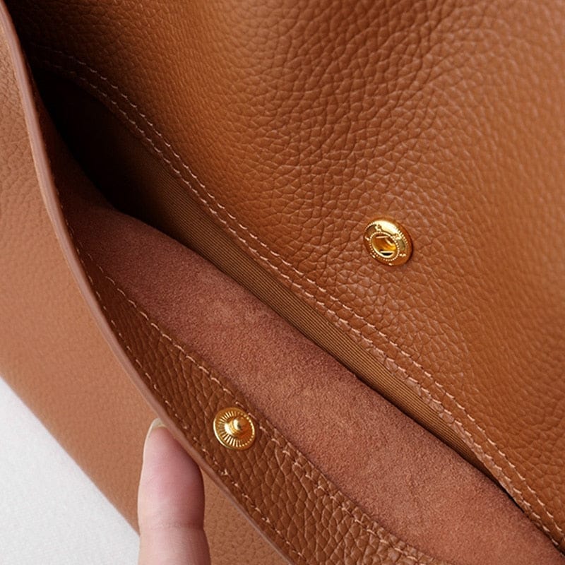 Solid color simple genuine leather shoulder bag