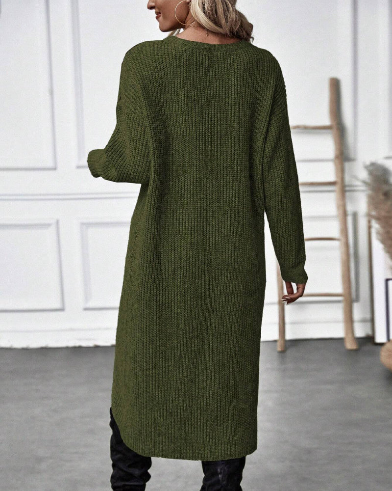 Solid color sweater dress with irregular hem