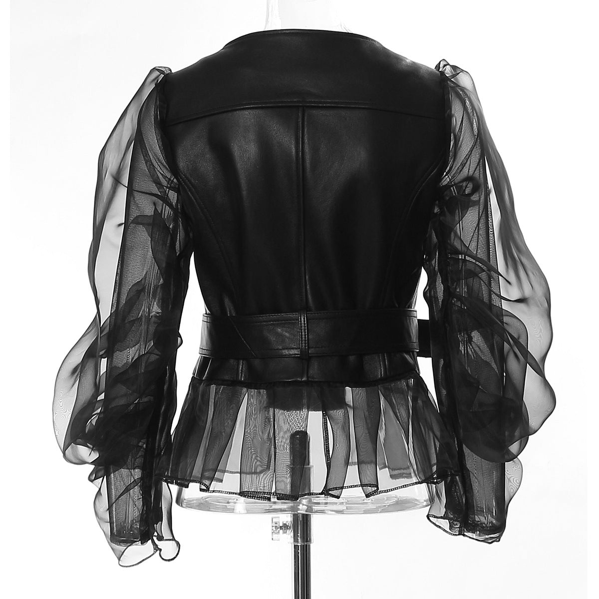 PU leather and mesh top + skirt