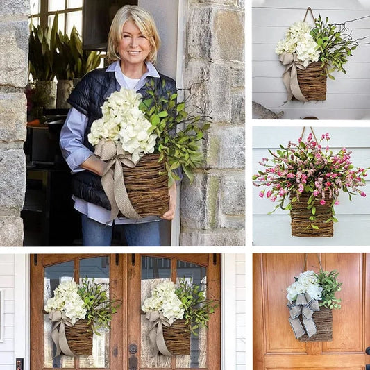 🎁🔥Promotion -50% OFF💐Cream Hydrangea Door Hanger Basket Wreath