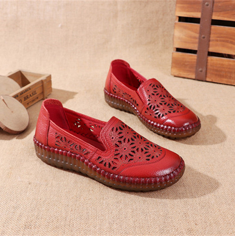 2023 new comfortable soft bottom breathable non-slip engraved retro ladies leather shoes