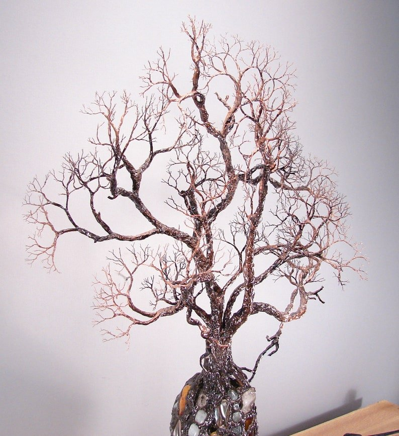 Ancient Tree Metal Sculpture Gemstone Accent Lamp 3D