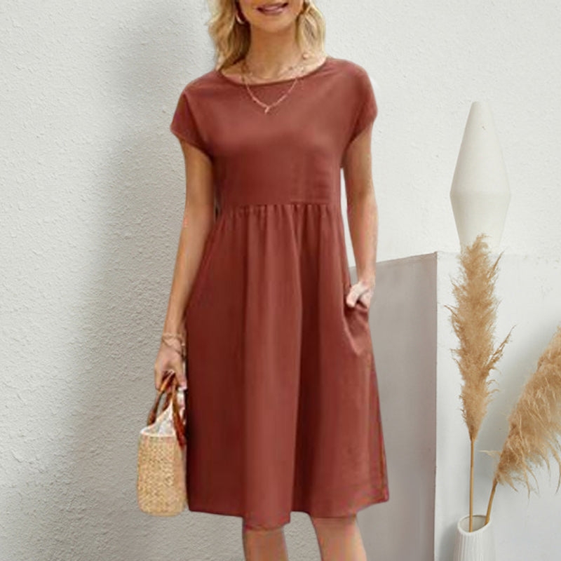 Women's Short Sleeve Cotton And Linen Dress