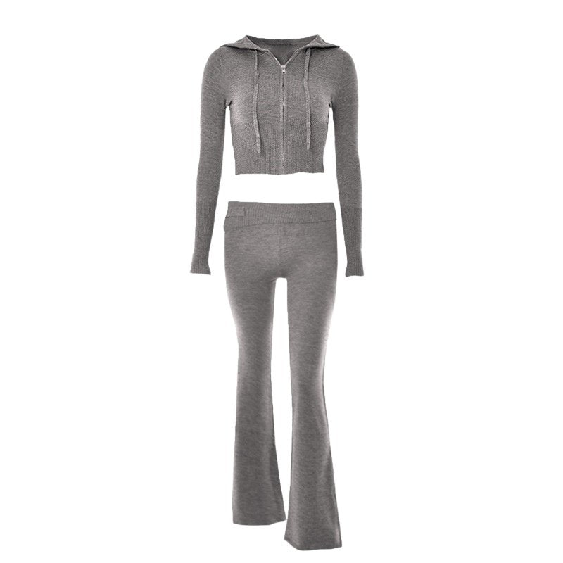 Women's fashionable and sexy high-waisted long-sleeved trousers two-piece set