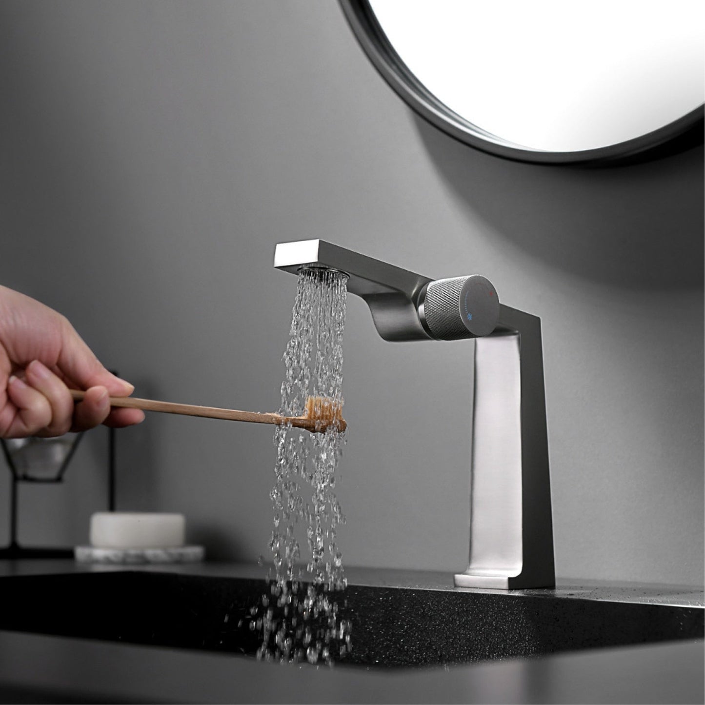 Brushed Bathroom Faucet, Single Handle, Hot/Cold Control, Light Luxury Design