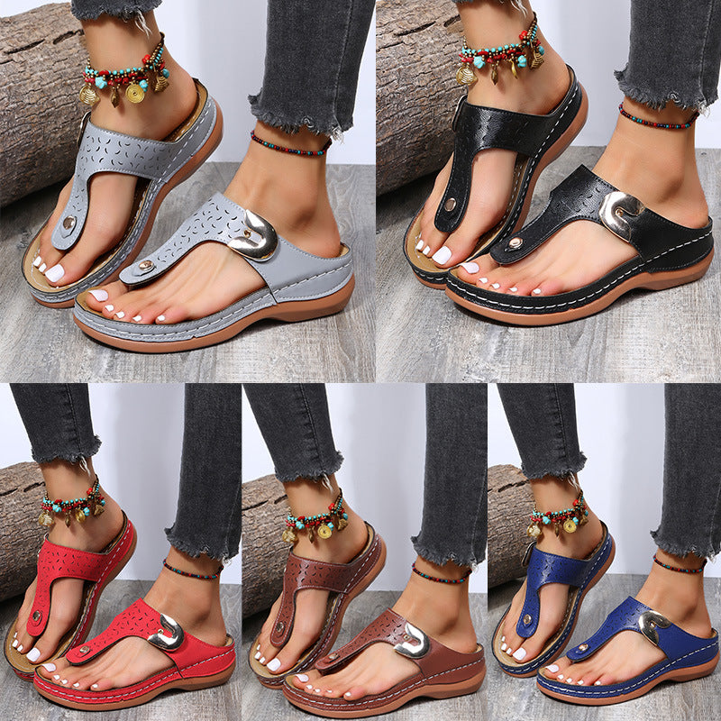 Today 50% OFF 丨2023 Summer New Women's Metal Decor Feature Pattern Wedge Flip-Flops