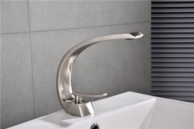 Modern Bathroom Handle Hot and Cold Waterfall Elegant Crane Faucet