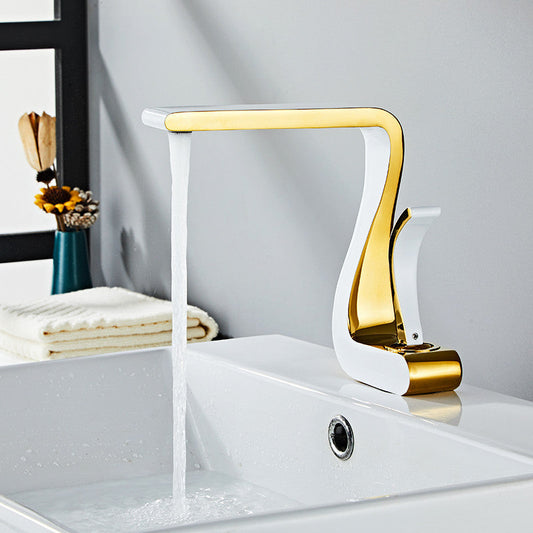 Basin Faucet Gold and White Bathroom Faucet Mixer Tap