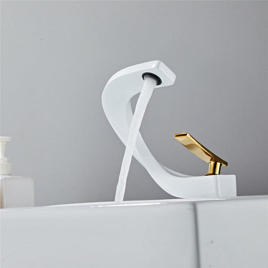 Basin Faucet White and Gold Bathroom Mixer Tap