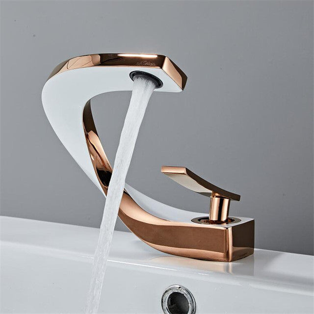 Basin Faucet White and Gold Bathroom Mixer Tap